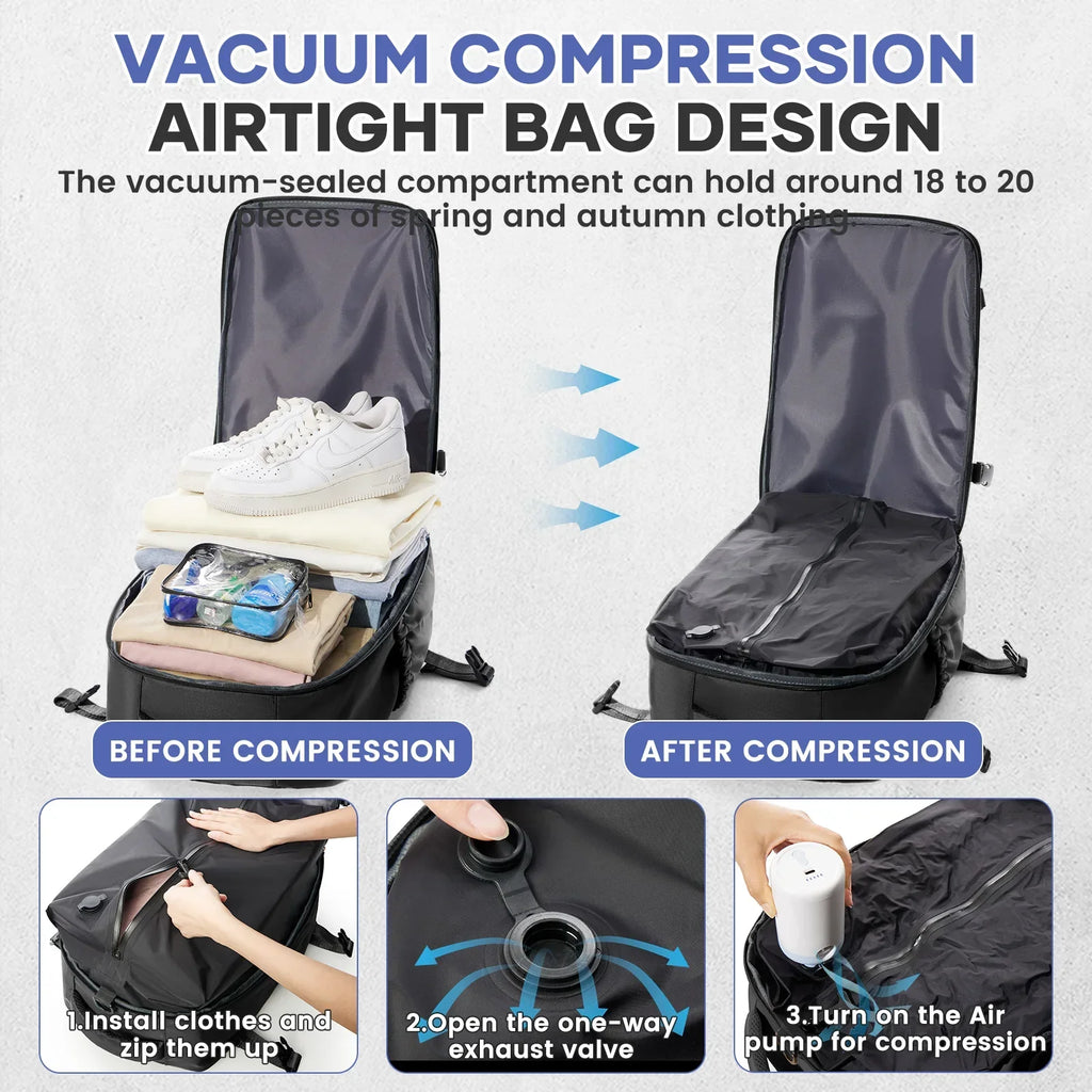 Vacuum Compression Travel Backpack with Pump Black