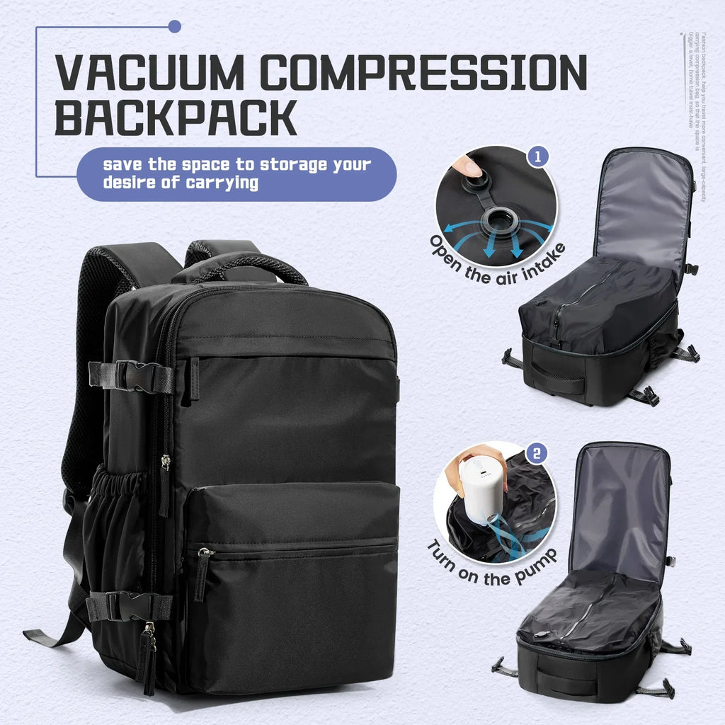 Vacuum Compression Travel Backpack with Pump Black
